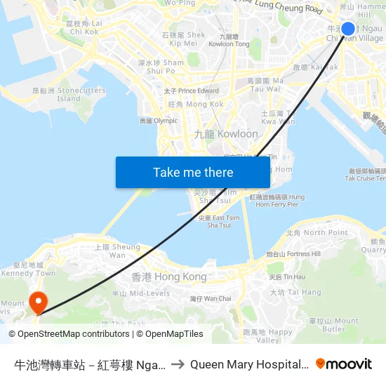牛池灣轉車站－紅萼樓 Ngau Chi Wan Bbi - Hung Ngok House to Queen Mary Hospital Clinical Pathology Building map