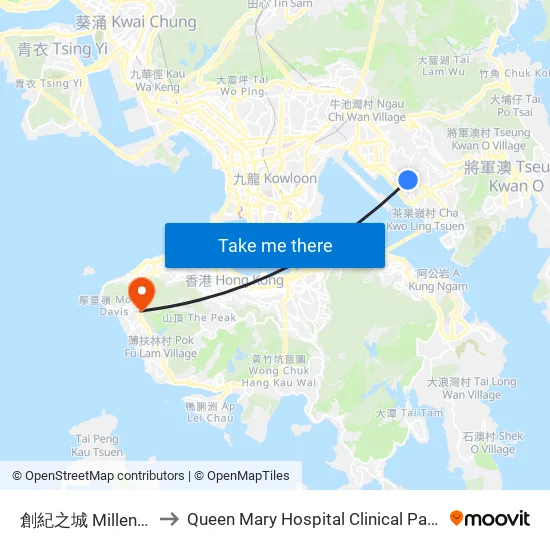 創紀之城 Millennium City to Queen Mary Hospital Clinical Pathology Building map