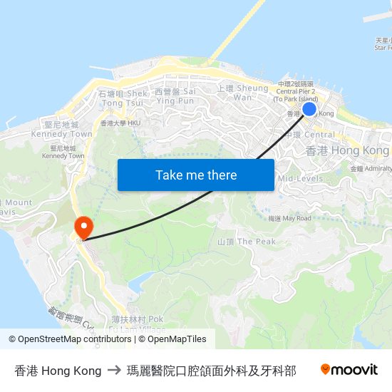 香港 Hong Kong to 瑪麗醫院口腔頜面外科及牙科部 map