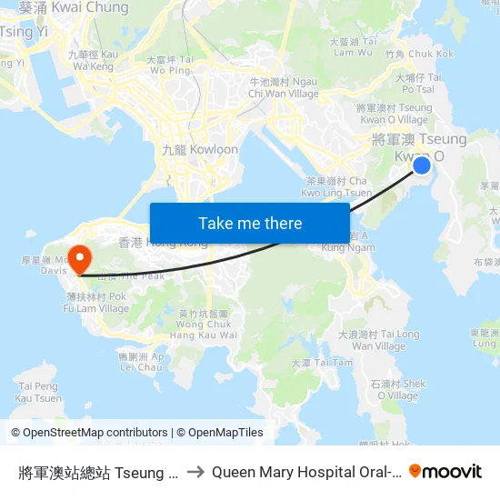 將軍澳站總站 Tseung Kwan O Station Bus Terminus to Queen Mary Hospital Oral-Maxillofacial Surgery & Dental Unit map