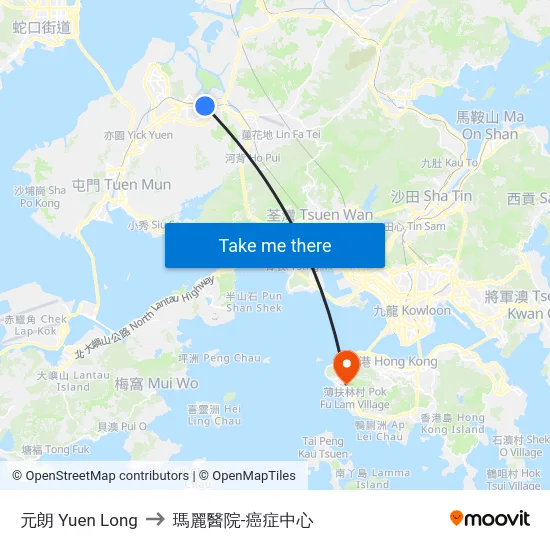 元朗 Yuen Long to 瑪麗醫院-癌症中心 map