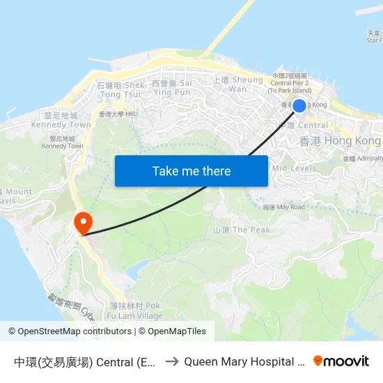 Central (Exchange Square) to Queen Mary Hospital Cancer Centre map