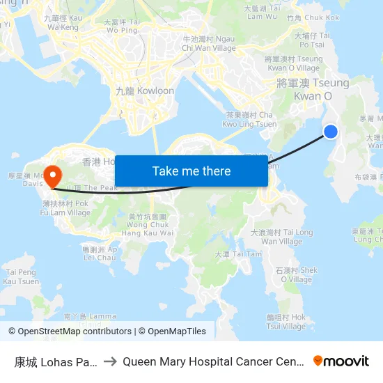 LOHAS Park to Queen Mary Hospital Cancer Centre map