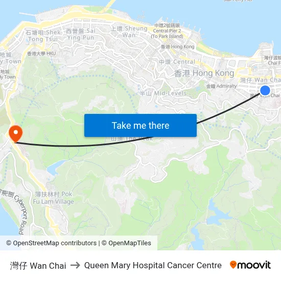 Wan Chai to Queen Mary Hospital Cancer Centre map