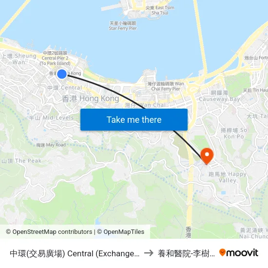 中環(交易廣場) Central (Exchange Square) to 養和醫院-李樹培院 map