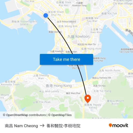 南昌 Nam Cheong to 養和醫院-李樹培院 map