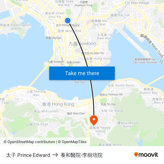 太子 Prince Edward to 養和醫院-李樹培院 map