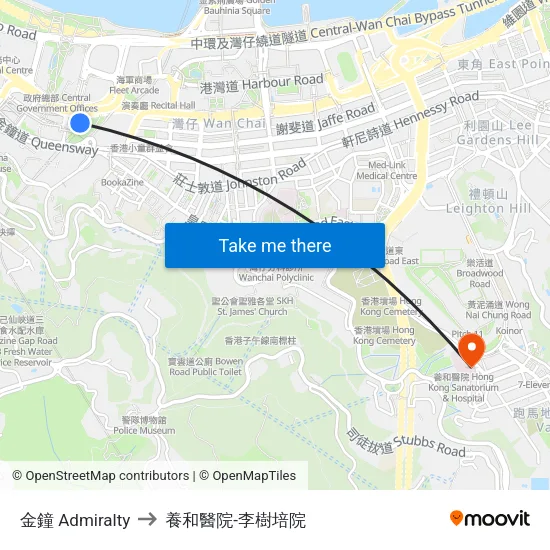 金鐘 Admiralty to 養和醫院-李樹培院 map