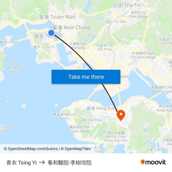 青衣 Tsing Yi to 養和醫院-李樹培院 map