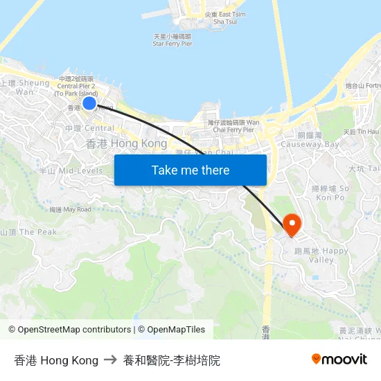 香港 Hong Kong to 養和醫院-李樹培院 map