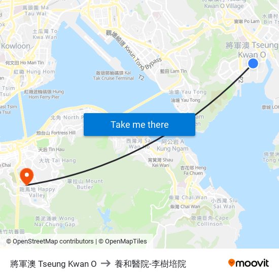 將軍澳 Tseung Kwan O to 養和醫院-李樹培院 map