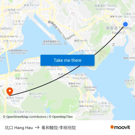 坑口 Hang Hau to 養和醫院-李樹培院 map