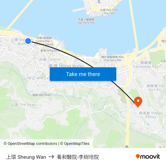 上環 Sheung Wan to 養和醫院-李樹培院 map