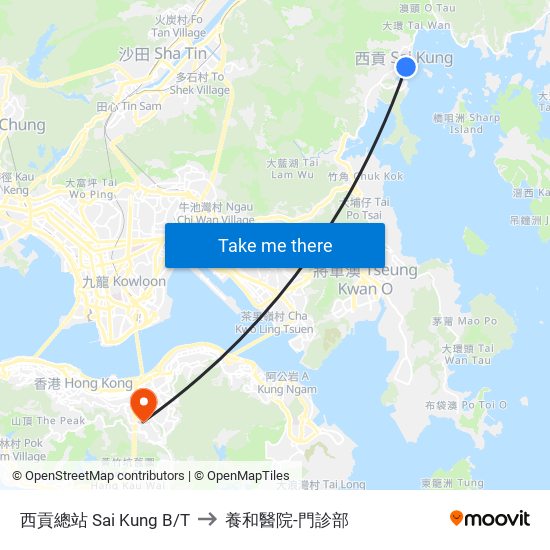 西貢總站 Sai Kung B/T to 養和醫院-門診部 map