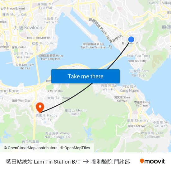 藍田站總站 Lam Tin Station B/T to 養和醫院-門診部 map