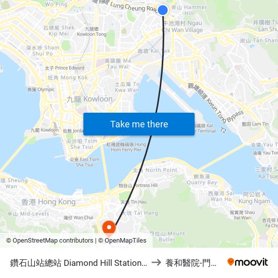 鑽石山站總站 Diamond Hill Station B/T to 養和醫院-門診部 map