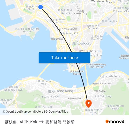 荔枝角 Lai Chi Kok to 養和醫院-門診部 map