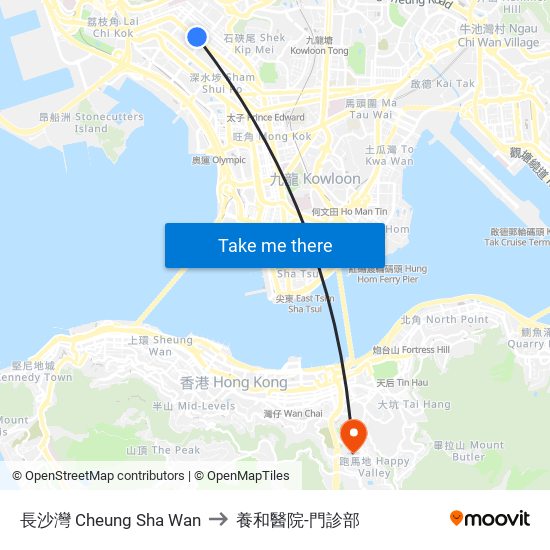 長沙灣 Cheung Sha Wan to 養和醫院-門診部 map