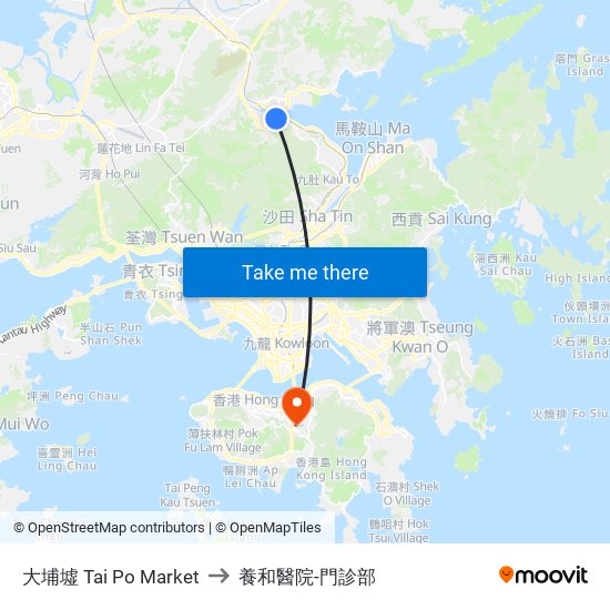 大埔墟 Tai Po Market to 養和醫院-門診部 map