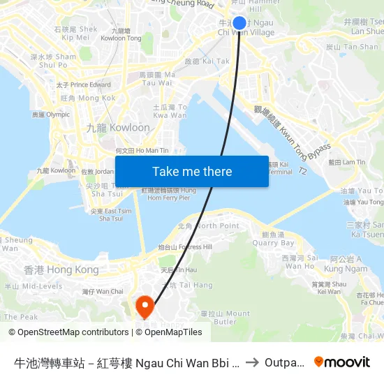 牛池灣轉車站－紅萼樓 Ngau Chi Wan Bbi - Hung Ngok House to Outpatients map
