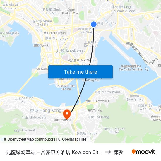 九龍城轉車站－富豪東方酒店 Kowloon City Bbi - Regal Oriental Hotel to 律敦治醫院 map