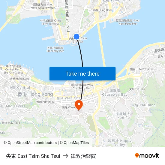 尖東 East Tsim Sha Tsui to 律敦治醫院 map