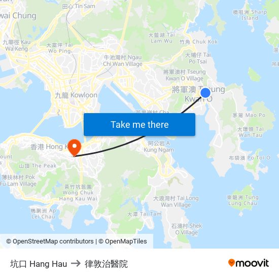 坑口 Hang Hau to 律敦治醫院 map