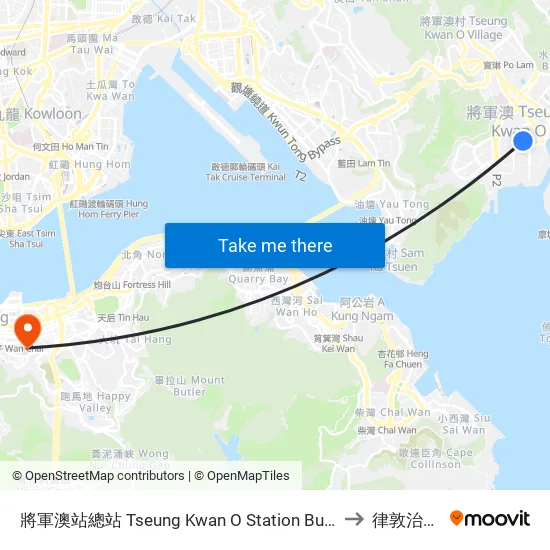 將軍澳站總站 Tseung Kwan O Station Bus Terminus to 律敦治醫院 map