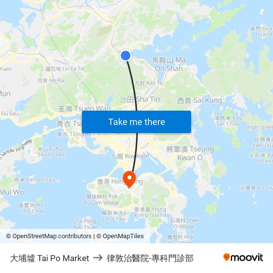 大埔墟 Tai Po Market to 律敦治醫院-專科門診部 map