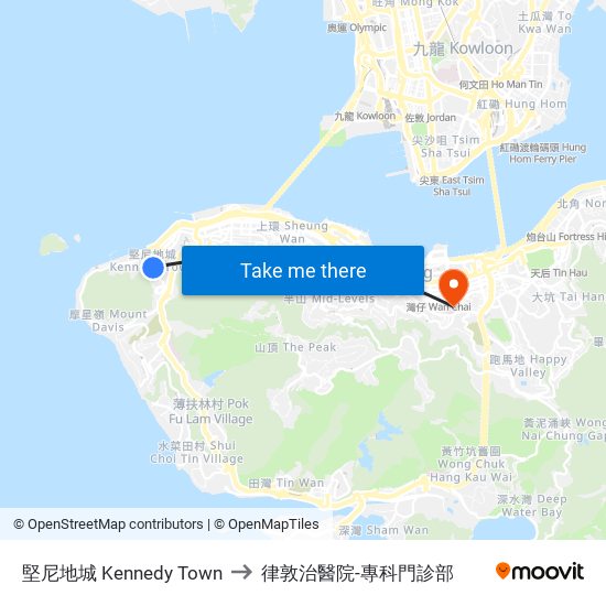 堅尼地城 Kennedy Town to 律敦治醫院-專科門診部 map