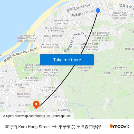 琴行街 Kam Hong Street to 東華東院-王澤森門診部 map