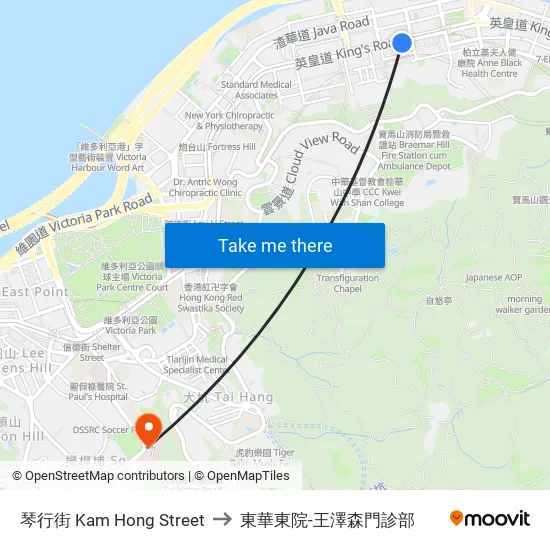 琴行街 Kam Hong Street to 東華東院-王澤森門診部 map