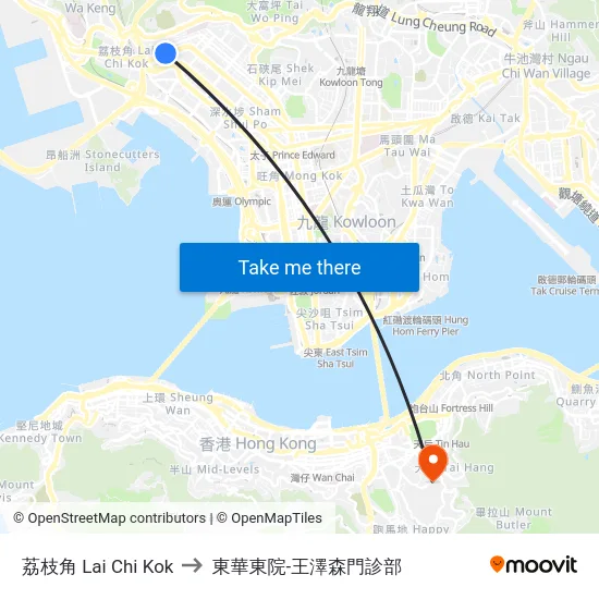 荔枝角 Lai Chi Kok to 東華東院-王澤森門診部 map