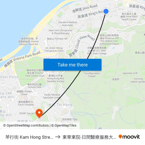 琴行街 Kam Hong Street to 東華東院-日間醫療服務大樓 map