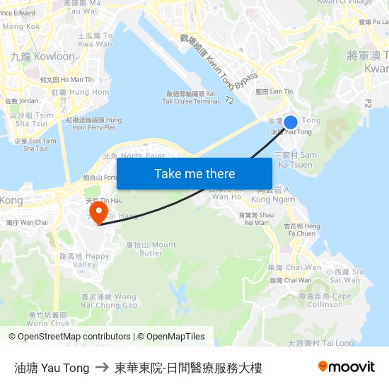 油塘 Yau Tong to 東華東院-日間醫療服務大樓 map