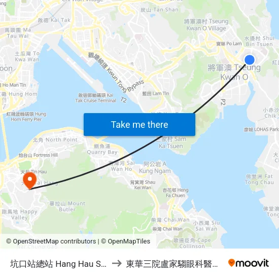 坑口站總站 Hang Hau Station B/T to 東華三院盧家騶眼科醫療紀念中心 map