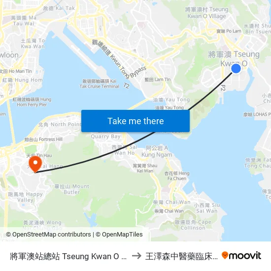 將軍澳站總站 Tseung Kwan O Station Bus Terminus to 王澤森中醫藥臨床研究服務中心 map