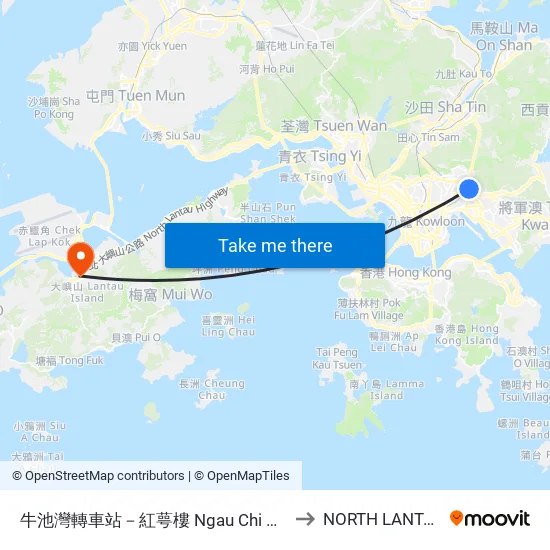 牛池灣轉車站－紅萼樓 Ngau Chi Wan Bbi - Hung Ngok House to NORTH LANTAU HOSPITAL map