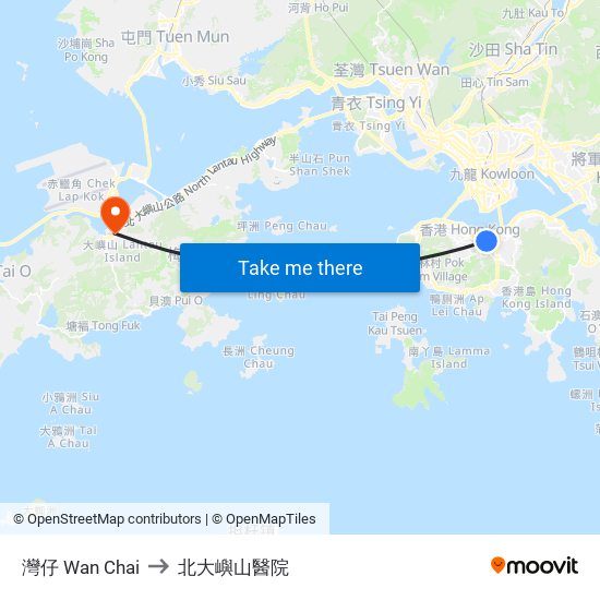 灣仔 Wan Chai to 北大嶼山醫院 map