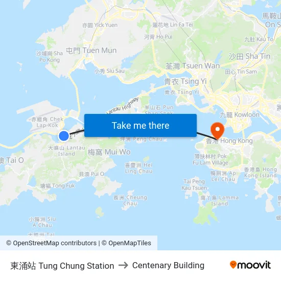東涌站 Tung Chung Station to Centenary Building map