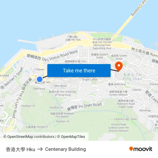 香港大學 Hku to Centenary Building map