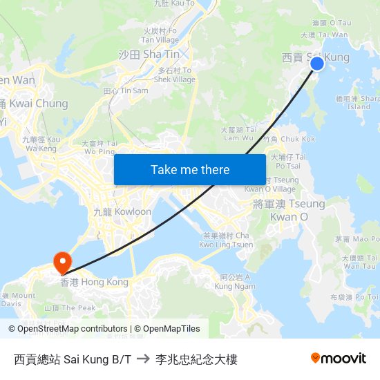 西貢總站 Sai Kung B/T to 李兆忠紀念大樓 map