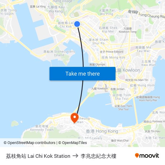 荔枝角站 Lai Chi Kok Station to 李兆忠紀念大樓 map