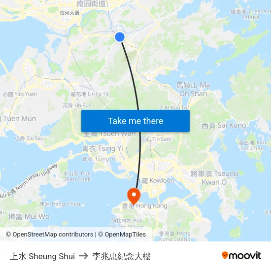 上水 Sheung Shui to 李兆忠紀念大樓 map