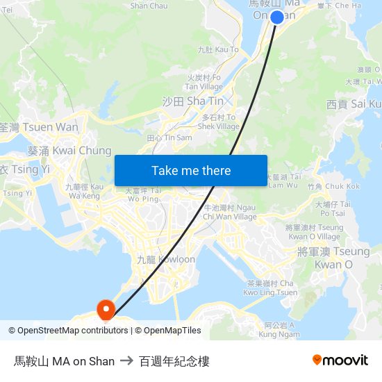 馬鞍山 MA on Shan to 百週年紀念樓 map