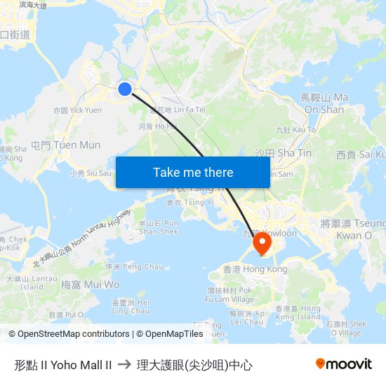 形點 II Yoho Mall II to 理大護眼(尖沙咀)中心 map