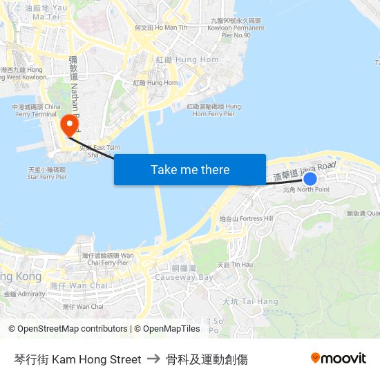 琴行街 Kam Hong Street to 骨科及運動創傷 map