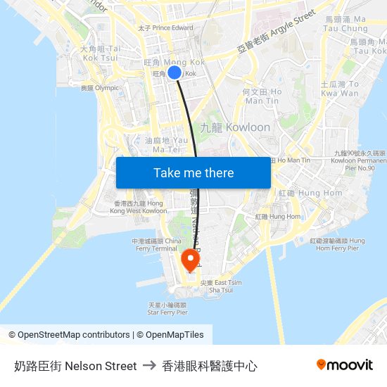 奶路臣街 Nelson Street to 香港眼科醫護中心 map