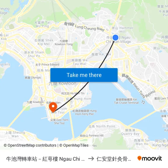 牛池灣轉車站－紅萼樓 Ngau Chi Wan Bbi - Hung Ngok House to 仁安堂針灸骨傷醫療保健中心 map