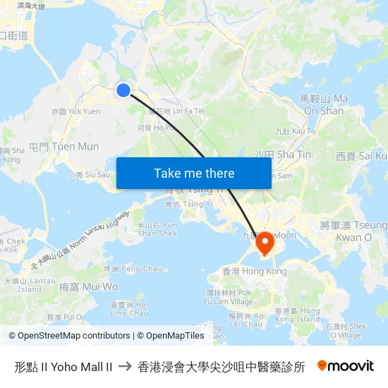 形點 II Yoho Mall II to 香港浸會大學尖沙咀中醫藥診所 map